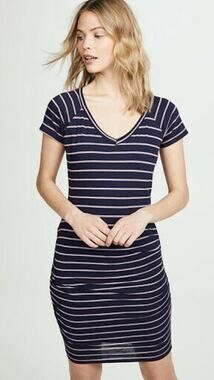 Sundry Striped Short Sleeve Dress Ruched Bodycon 1 Blue Pink V-Neck
